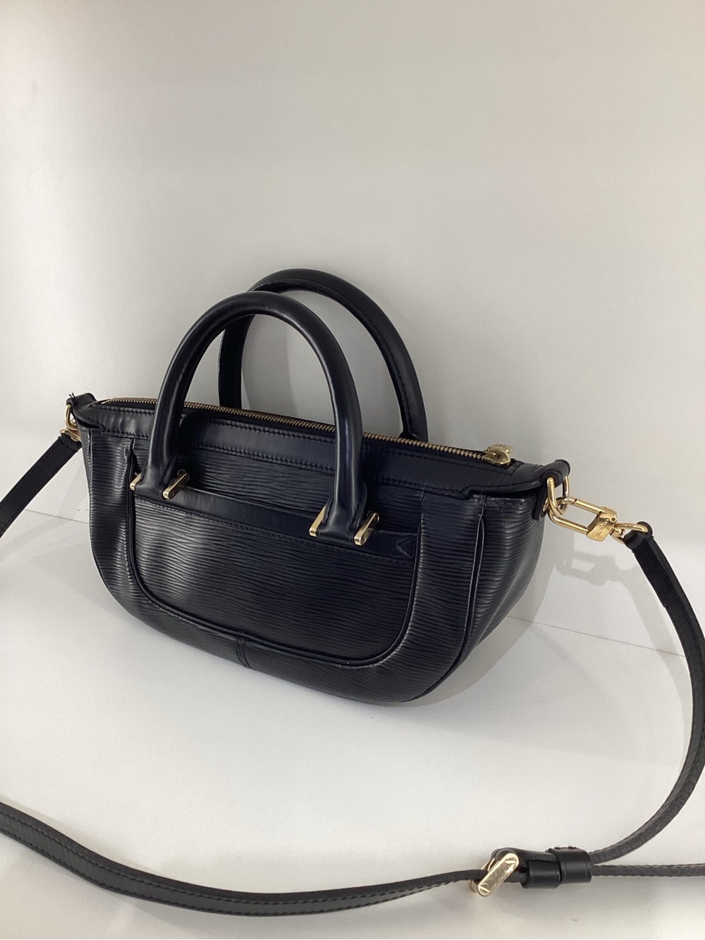 Louis Vuitton Black Epi Leather Satchel with Gold Hardware